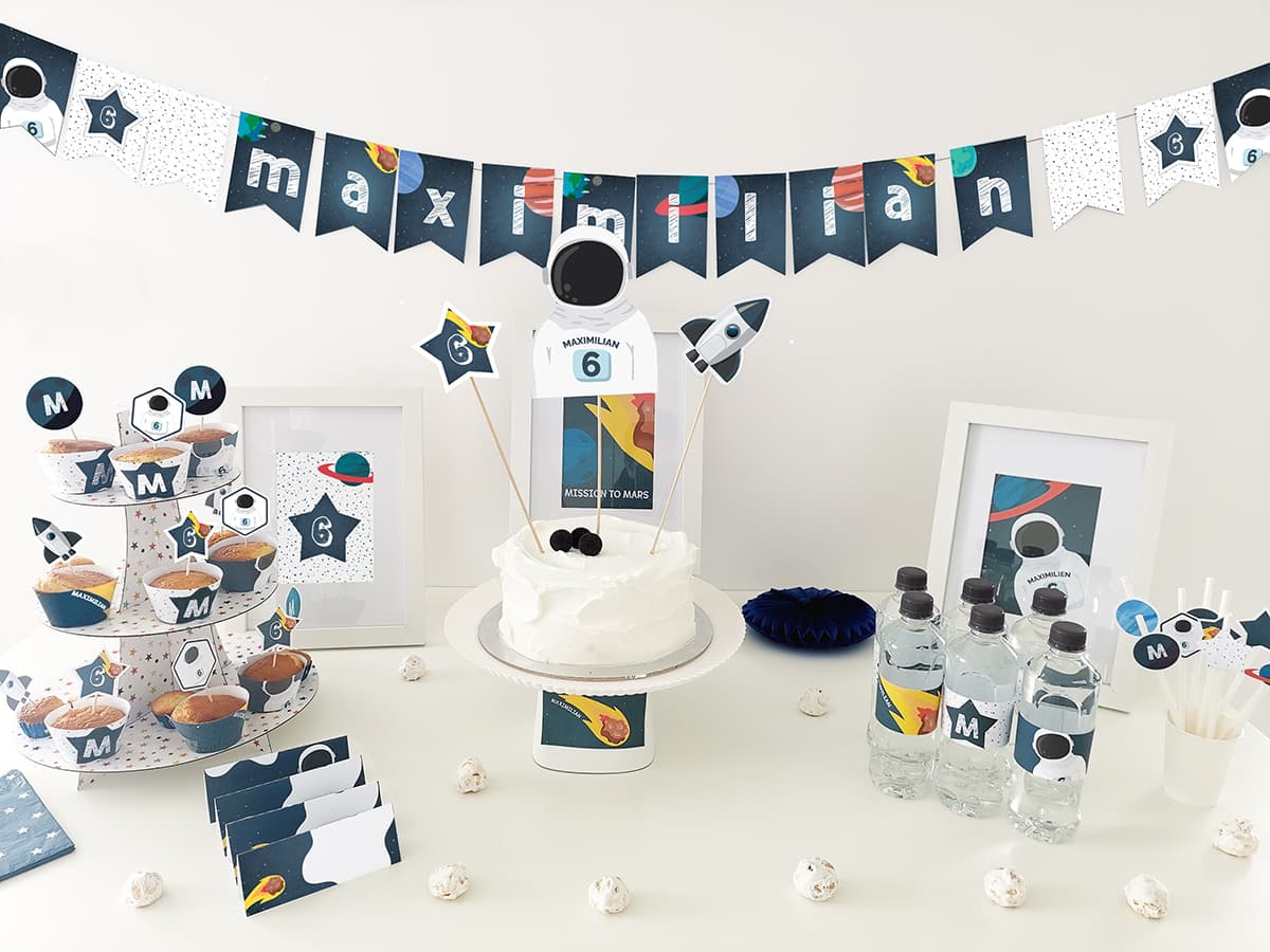 Astronaute: Kit anniversaire personnalisé à imprimer avec jeux et décorations